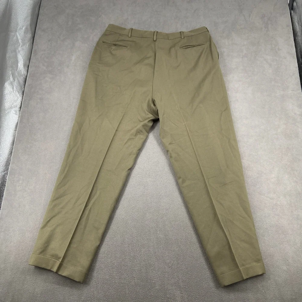 Berle‎ Tailored Mens Pleated Trousers Olive Green Khaki Cuffed Dress Pants 35x29
